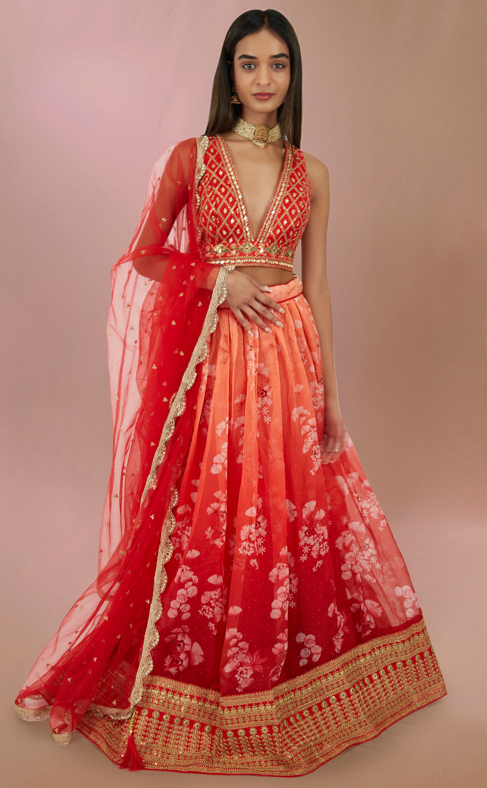 Red Fuljhadi M - Rent Lehenga in USA With Zari Border | Sustainable Fashion Red Fuljhadi M - Rent Lehenga in USA With Zari Border | Sustainable Fashion