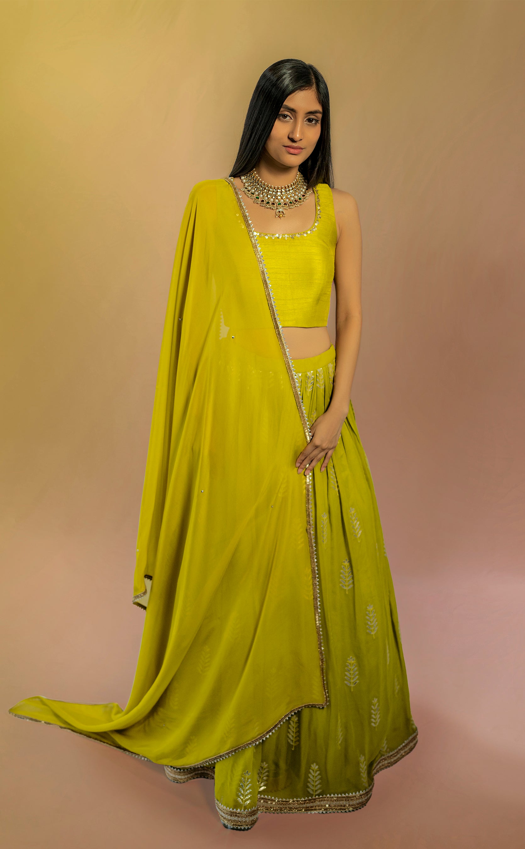 Olive Branch L - Green Gota Patti Embroidery Lehenga | Indian Outfits in USA Olive Branch L - Green Gota Patti Embroidery Lehenga | Indian Outfits in USA