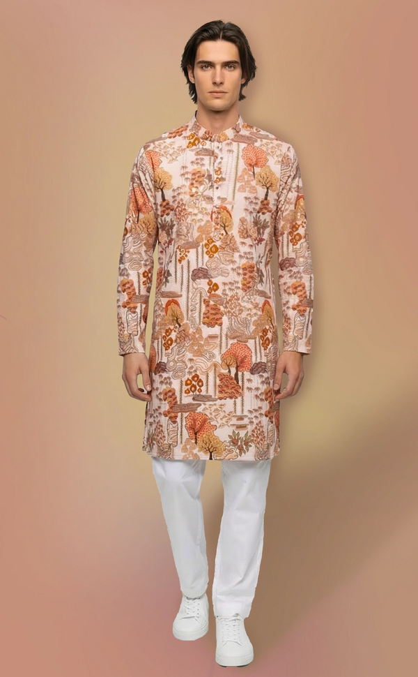 Beige Embroidered Kurta Set