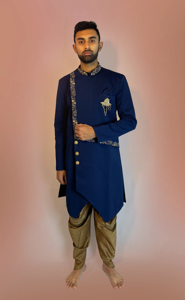 Navy Indowestern Sherwani Set | Marigold - An Indian Clothing Rental Company