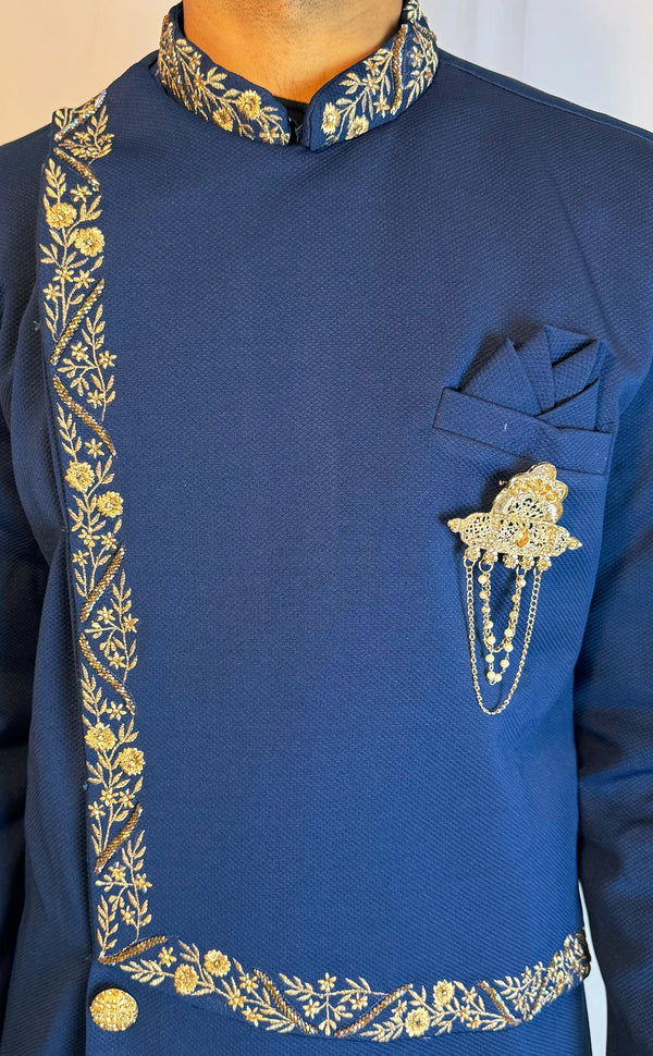Navy Indowestern Sherwani Set | Marigold - An Indian Clothing Rental Company