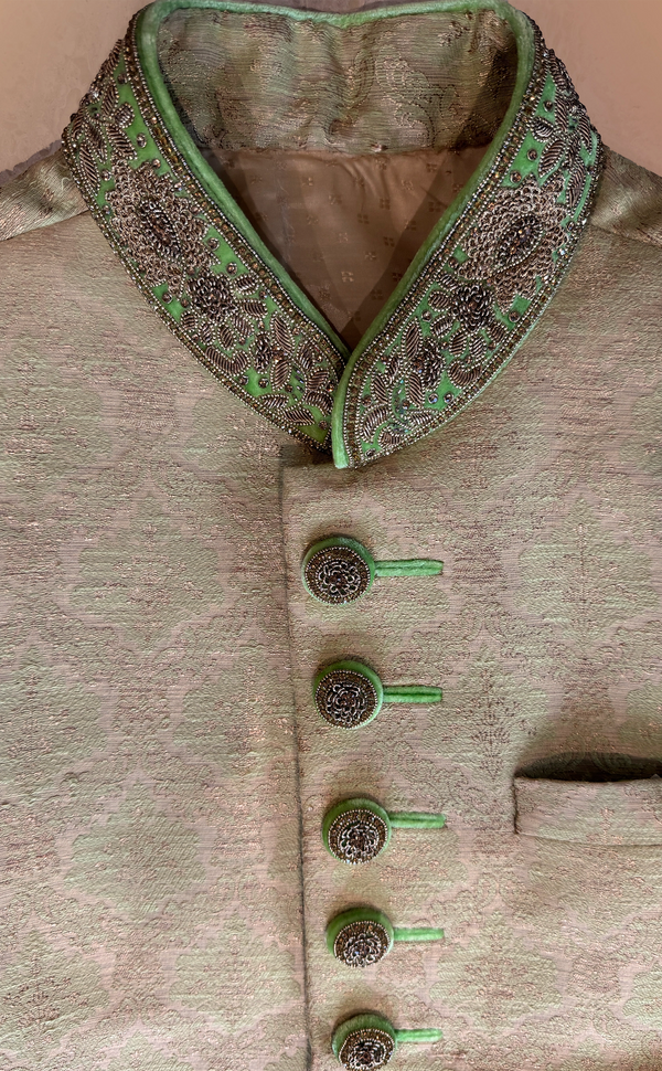 Champaign and Mint Green Sherwani | Marigold - An Indian Clothing Rental Company