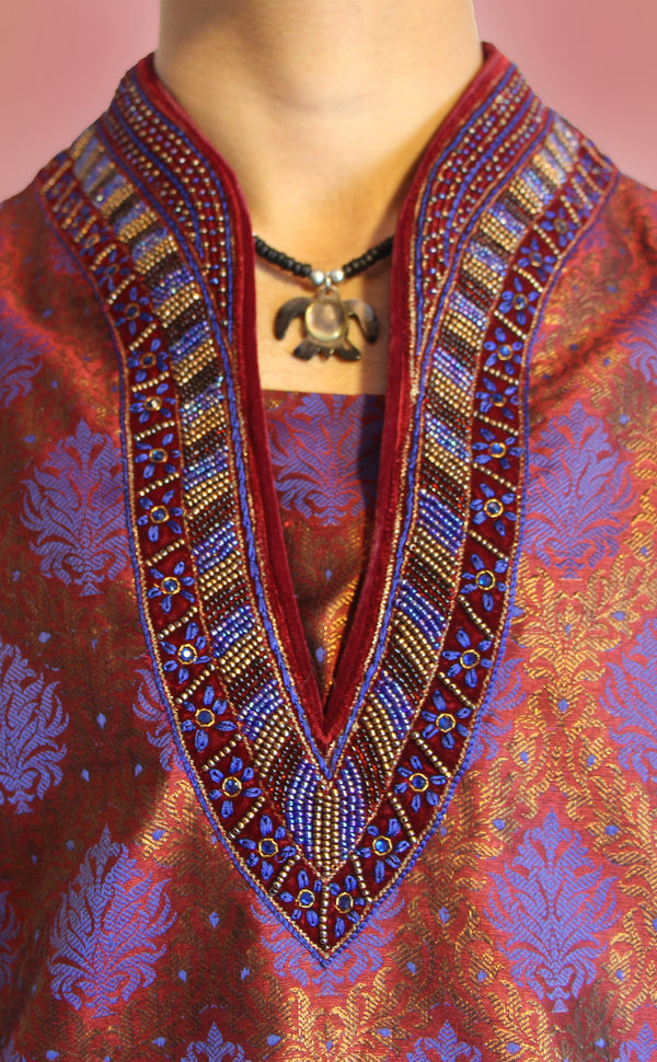 Purple-Burgundy Embroidered Kurta | Marigold - An Indian Clothing Rental Company