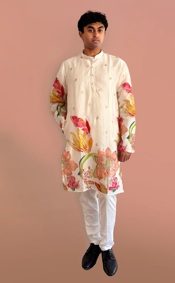 White Floral Printed Kurta