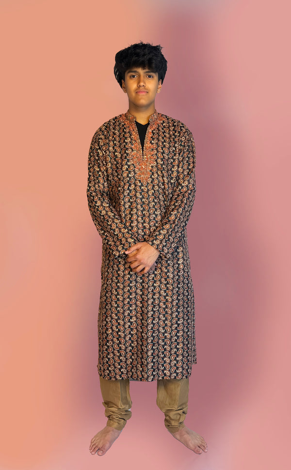 Black and Rust Kurta Set | Marigold - An Indian Clothing Rental Company