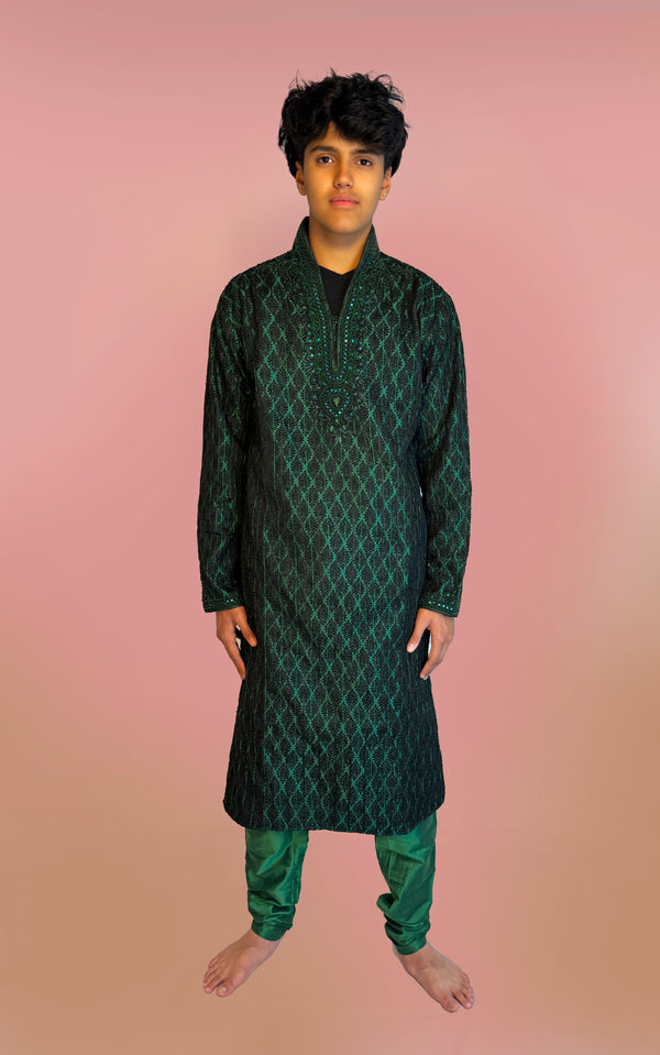 Green and Black Kurta Set | Marigold - An Indian Clothing Rental Company