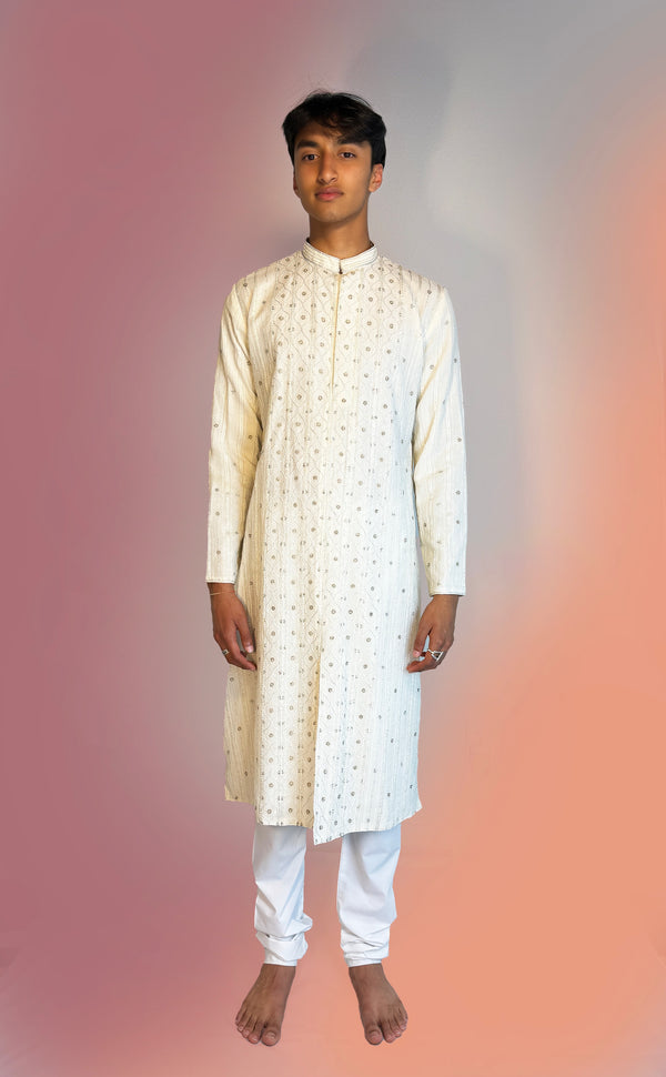 Creamy White Embroidered Kurta Set | Marigold - An Indian Clothing Rental Company