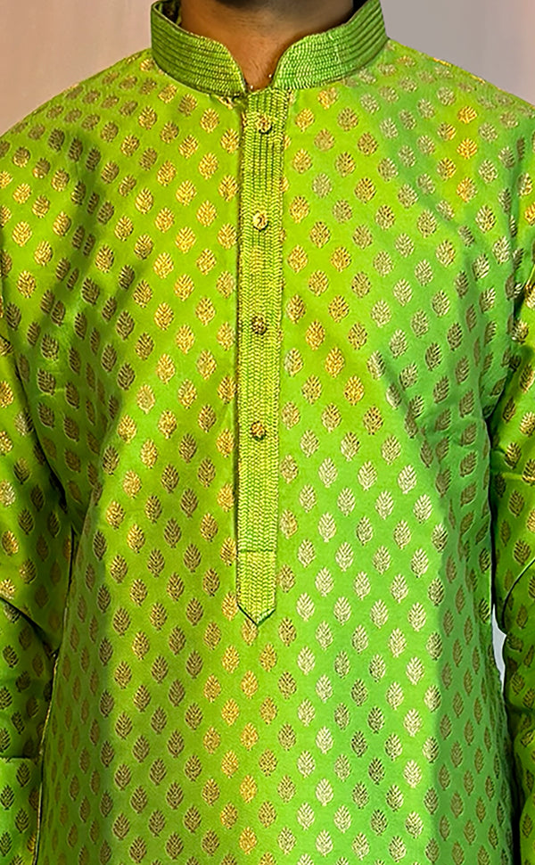Green Brocade Kurta Set | Marigold - An Indian Clothing Rental Company