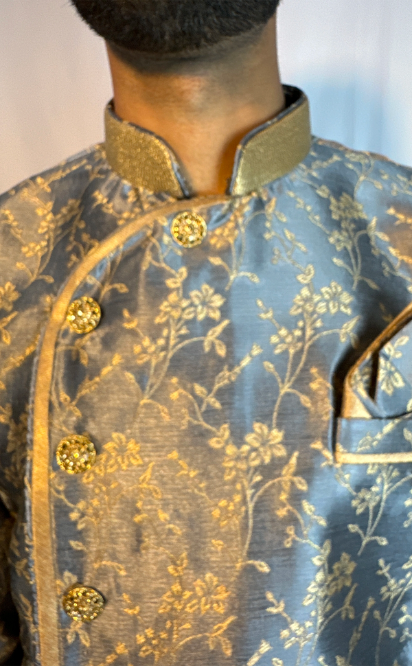 Grey Floral Indowestern Kurta Set | Marigold - An Indian Clothing Rental Company