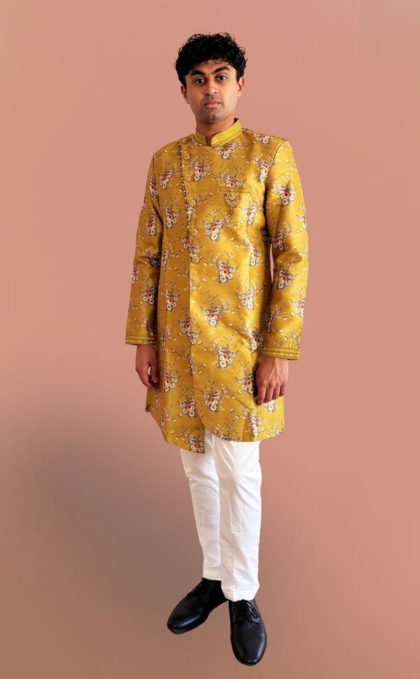 Olive Green Indowestern Sherwani