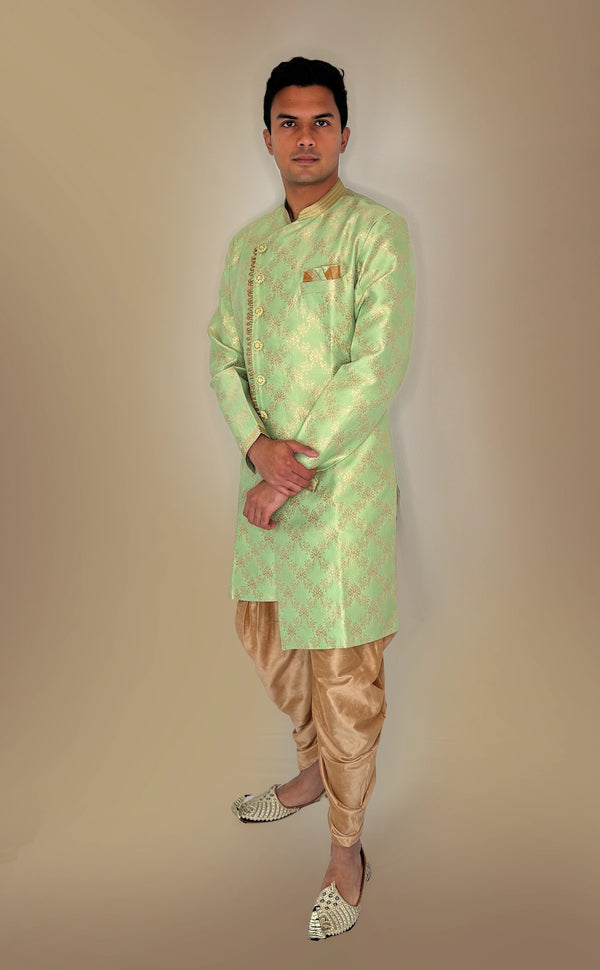 Lime Green Indowestern Sherwani | Marigold - An Indian Clothing Rental Company