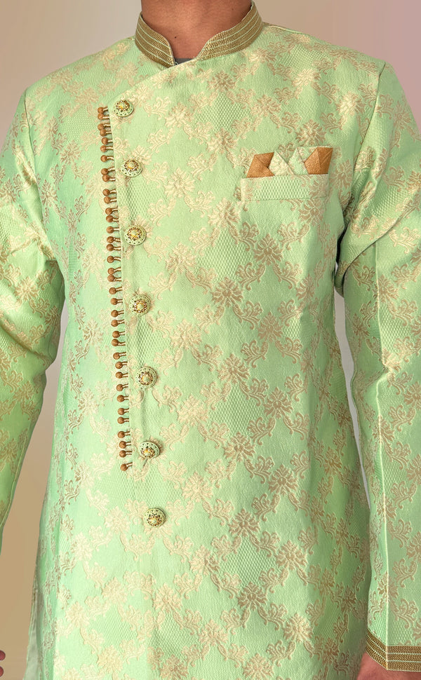 Lime Green Indowestern Sherwani | Marigold - An Indian Clothing Rental Company