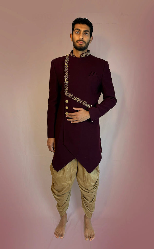 Maroon Indowestern Sherwani | Marigold - An Indian Clothing Rental Company