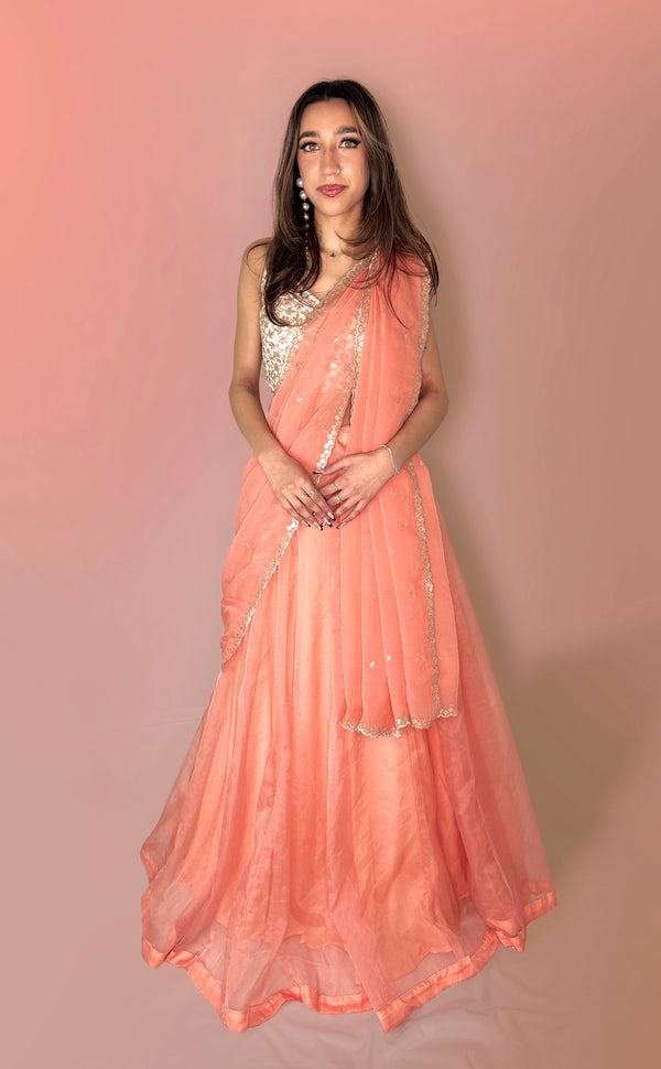 Peach Bridesmaid Lehengas | Marigold - An Indian Clothing Rental Company