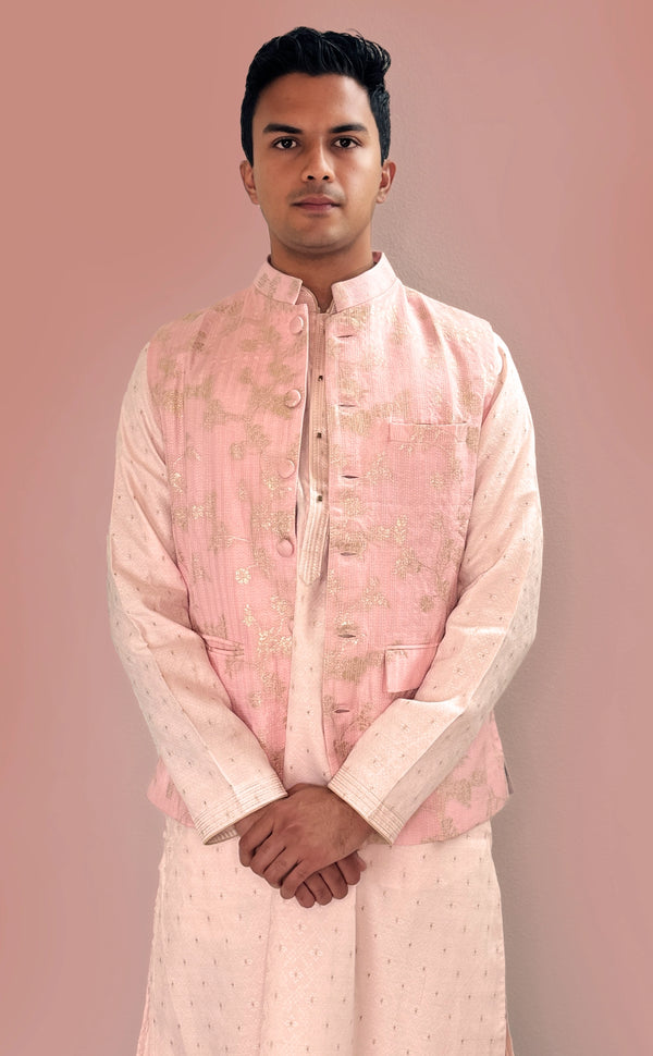 Pink Kurta Set with Vest | Marigold - An Indian Clothing Rental Company