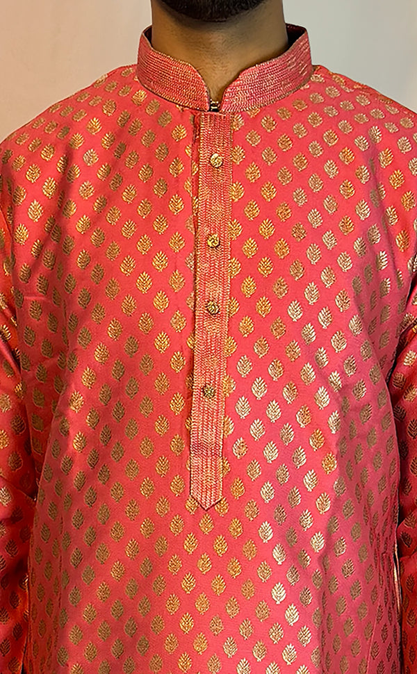 Pink Brocade Kurta Set | Marigold - An Indian Clothing Rental Company
