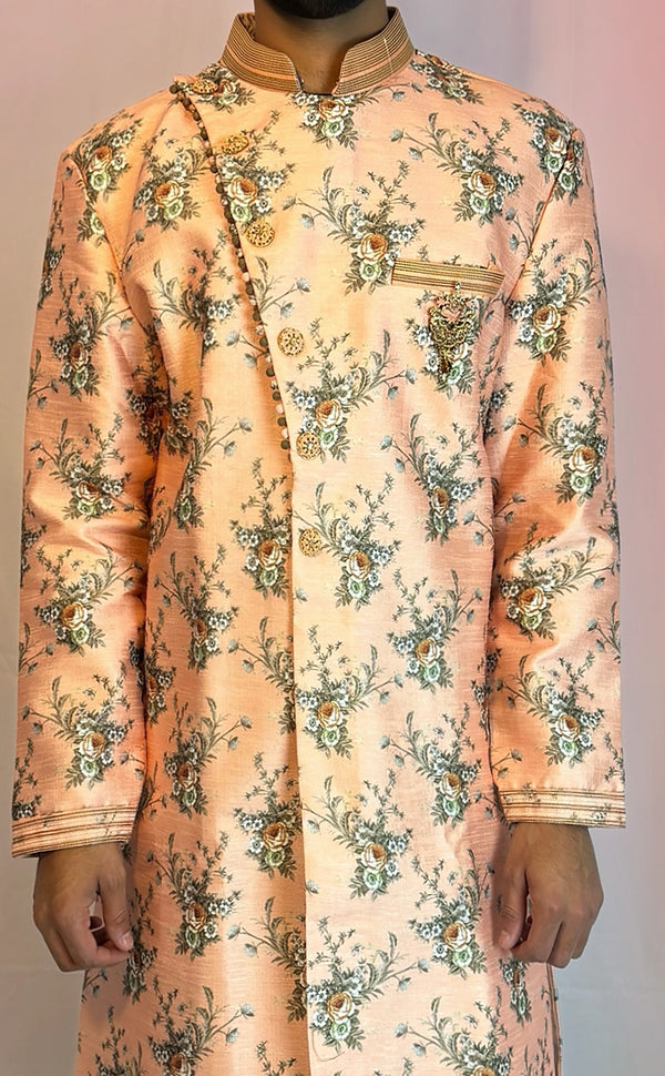 Peach Floral Indowestern Kurta Set | Marigold - An Indian Clothing Rental Company