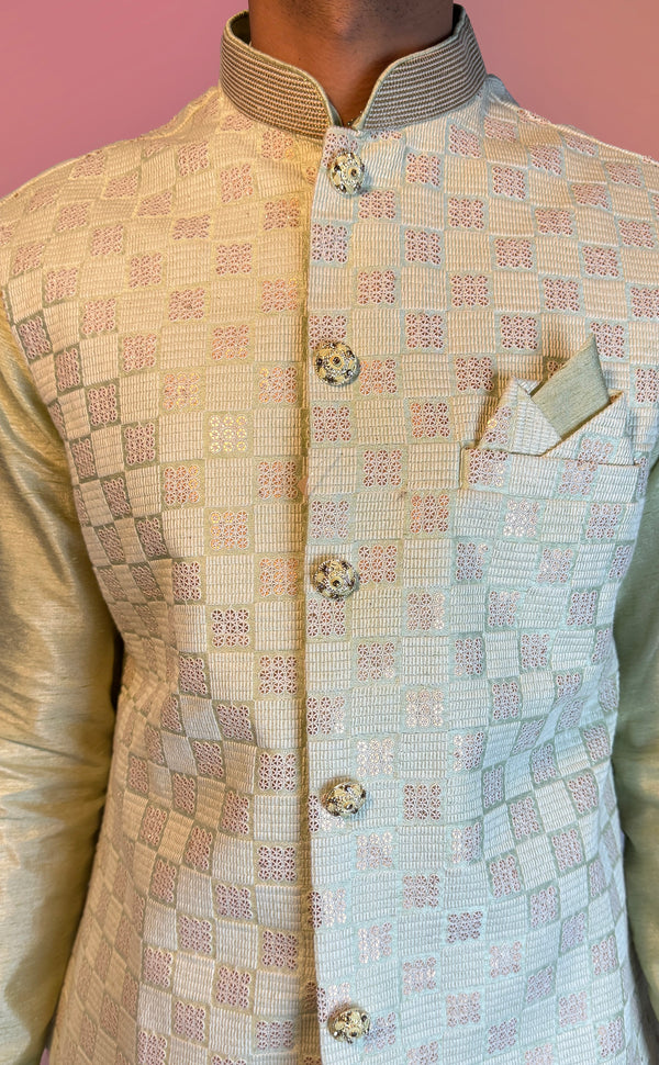 Pista Green Kurta Set with Vest | Marigold - An Indian Clothing Rental Company