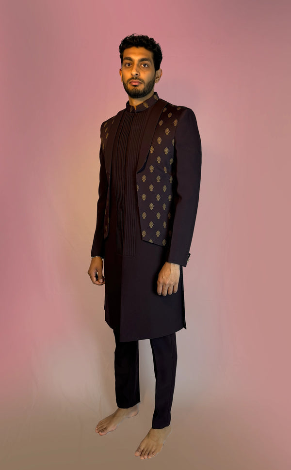 Purple Indowestern Sherwani Set with Vest | Marigold - An Indian Clothing Rental Company