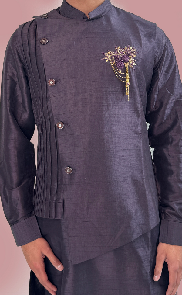 Purple Indowestern Kurta Set With Vest | Marigold - An Indian Clothing Rental Company