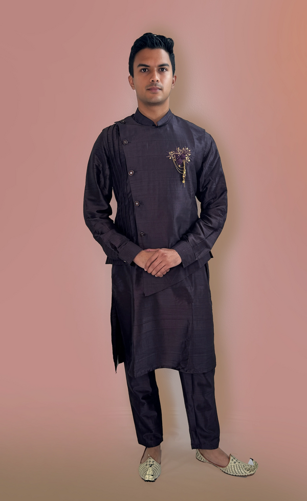 Purple Indowestern Kurta Set With Vest | Marigold - An Indian Clothing Rental Company