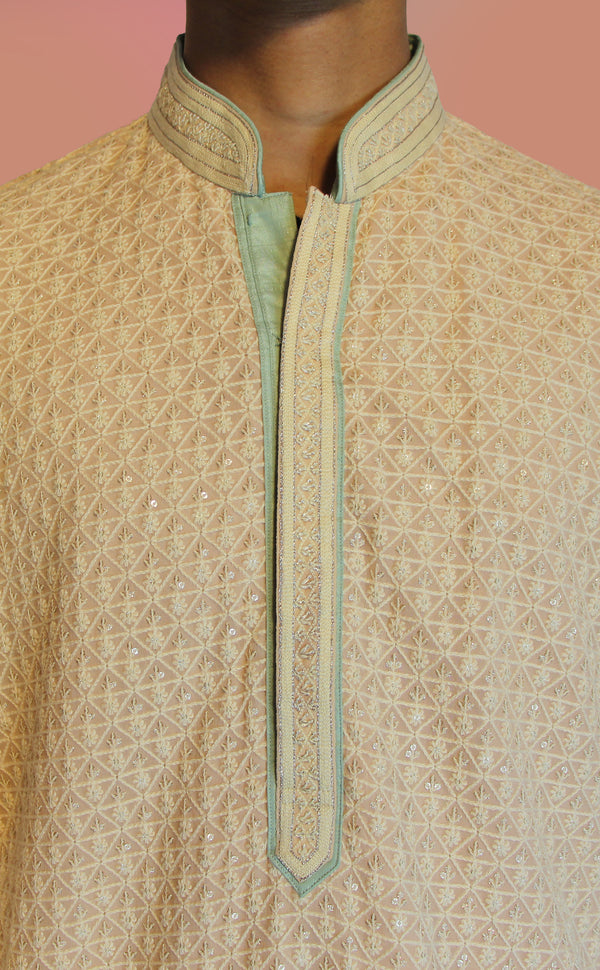 Peachy Pink Kurta Set | Marigold - An Indian Clothing Rental Company