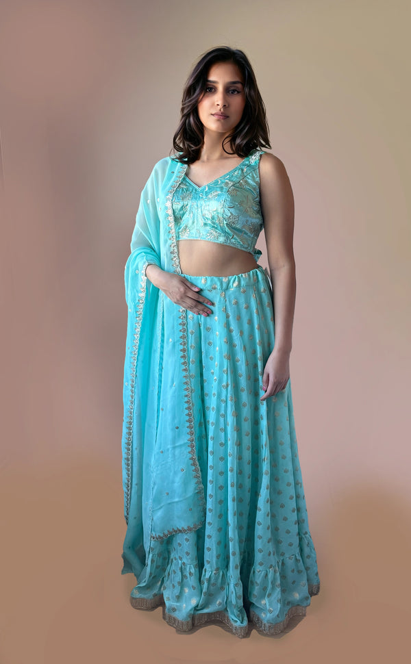 Bridesmaid Lehenga -Teal | Marigold - An Indian Clothing Rental Company