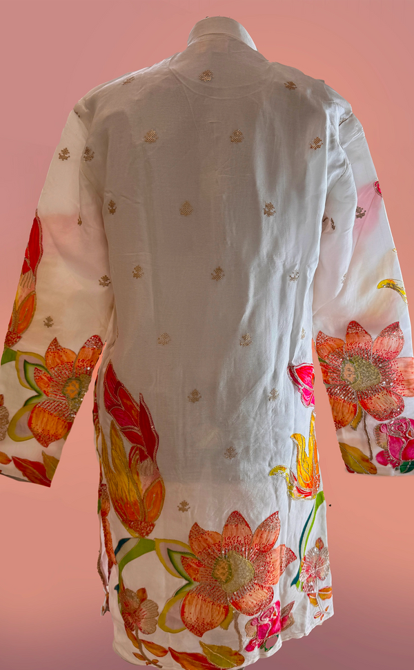 White Floral Printed Kurta