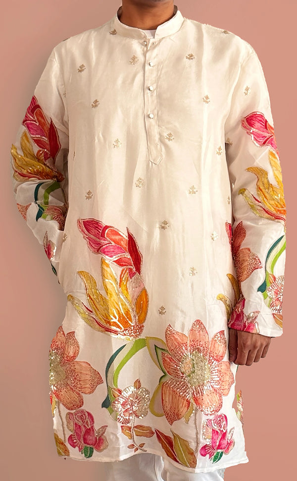 White Floral Printed Kurta