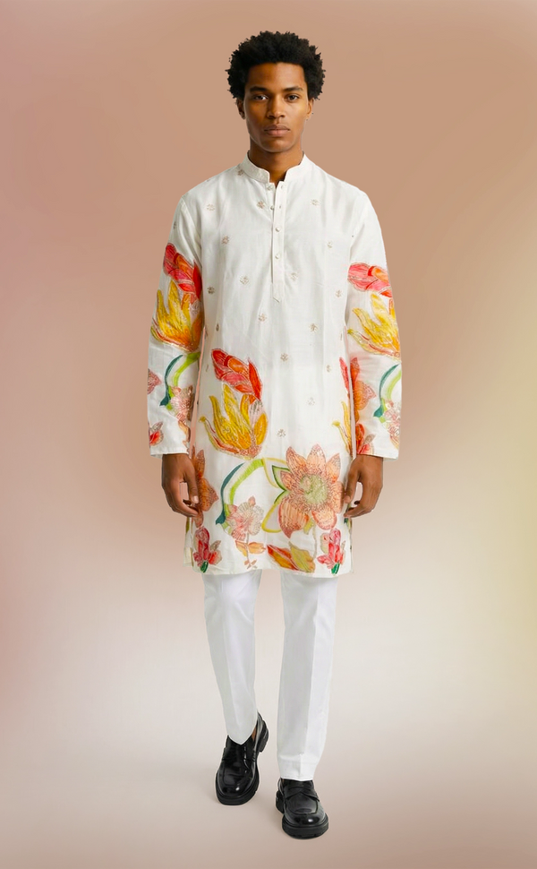 White Floral Printed Kurta