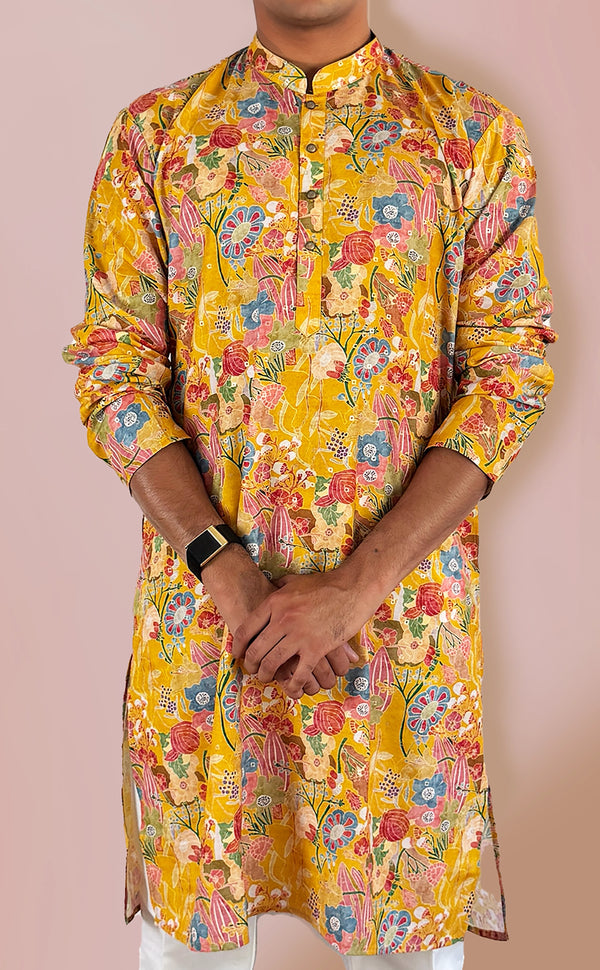 Yellow Floral Kurta | Marigold - An Indian Clothing Rental Company