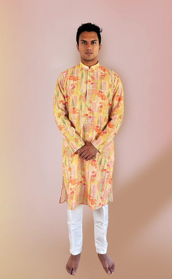 Yellow Forest Kurta | Marigold - An Indian Clothing Rental Company